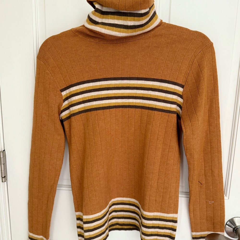 Hem & Thread Tan Striped‎ Turtleneck Sweater
